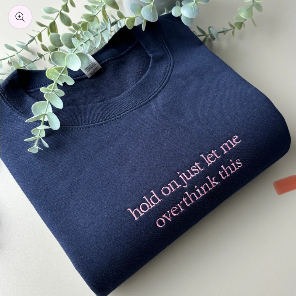 LET ME OVERTHINK EMBROIDERED SWEATSHIRT Navy Sweatshirt with Pink 🪡